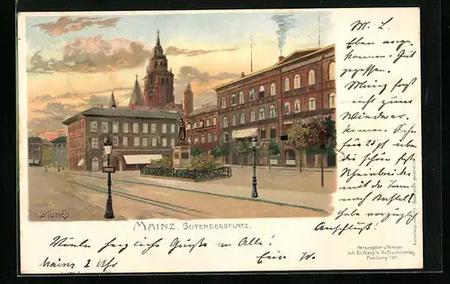 Künstler-AK Carl Münch: Mainz, Gutenbergplatz