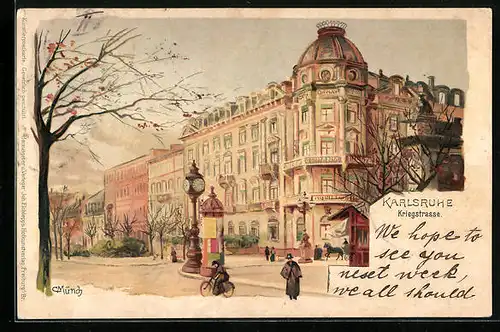 Künstler-AK Carl Münch: Karlsruhe, Partie in der Kriegstrasse