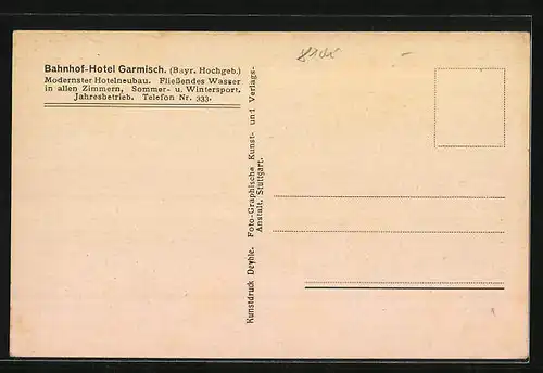 AK Garmisch, Bahnhof-Hotel mit vielen Kutschen