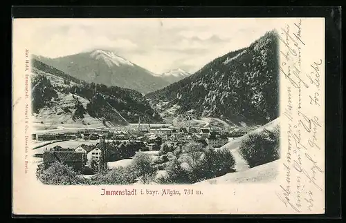 Relief-AK Immenstadt i. bayr. Allgäu, Mit Schnee bedeckter Ort