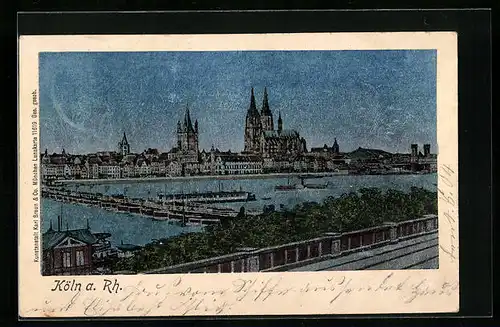 Luna-AK Köln a. Rh., Ortsansicht mit Fluss und Dampfern