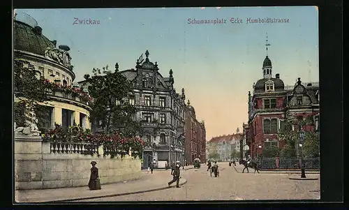 AK Zwickau, Schumannplatz Ecke Humboldtstrasse