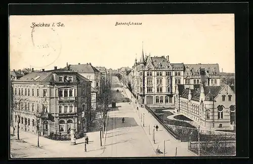 AK Zwickau i. Sa., Blick auf Bahnhofstrasse