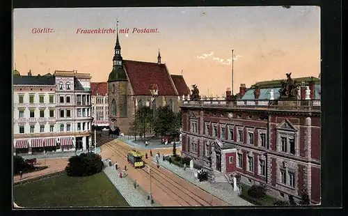 AK Görlitz, Frauenkirche mit Postamt