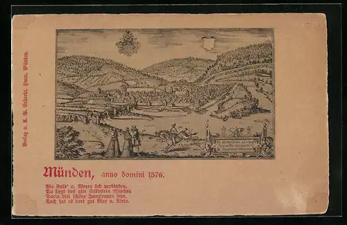 Künstler-AK Hann. Münden, Ortsansicht im Jahr 1576