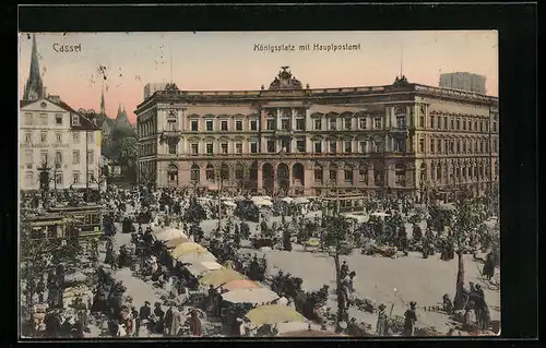 AK Cassel, Königsplatz mit Hauptpostamt