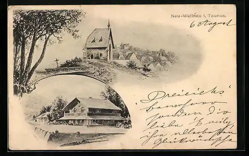 AK Neu-Weilnau i. Taunus, Kapelle, Haus im Ortskern