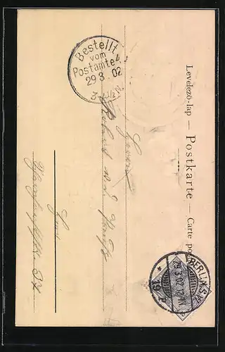 AK Osterküken mit Hufeisen und Blumen