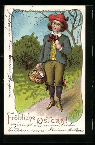 AK Junger Herr mit Korb voller Ostereiern