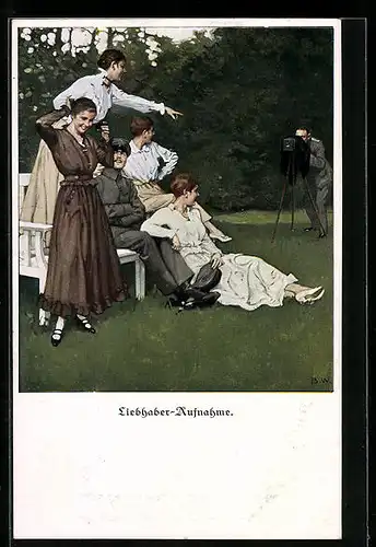 Künstler-AK Brynolf Wennerberg: Soldat mit Damengruppe und Fotograf