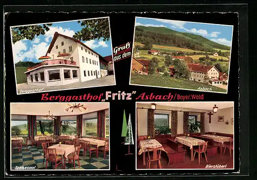 AK Asbach /Bayer. Wald, Berggasthof Fritz, Bierstüberl, Speisesaal