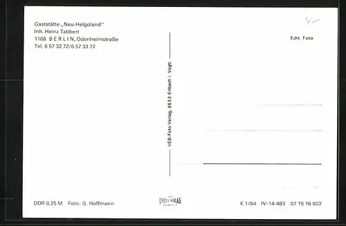 AK Berlin-Müggelheim, Gaststätte Neu-Helgoland, Odenheimstrasse