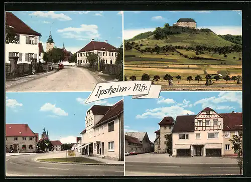 AK Ipsheim /Mfr., Strassenpartie mit Kirche, Berg