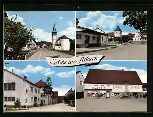 AK Asbach /Baden, Strassenpartie mit Kirche