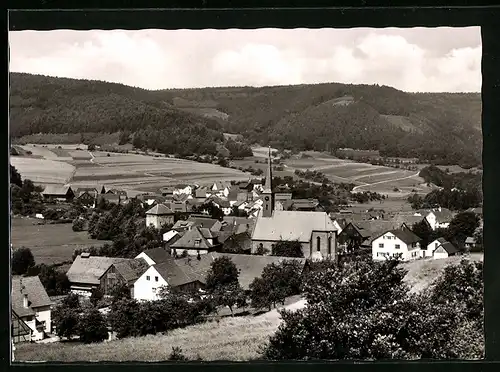 AK Hettigenbeuren /Odenwald, Schloss Cafe Pension, Kirche