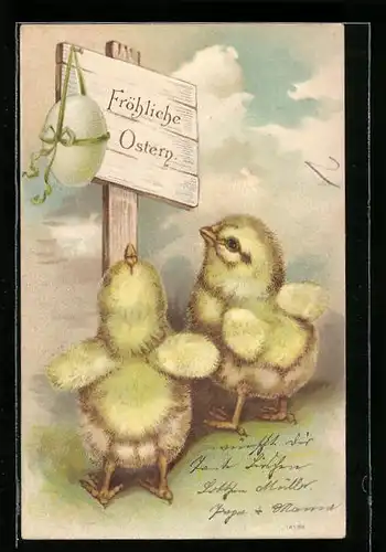 AK Osterküken wünschen Fröhliche Ostern