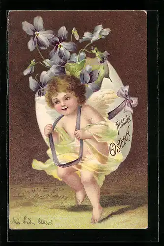 AK Osterengel mit Veilchen zum Feste