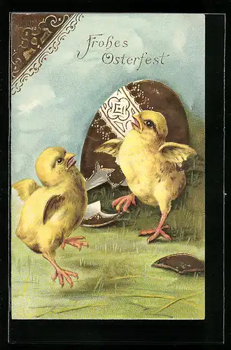 AK Osterküken mit Eierschale