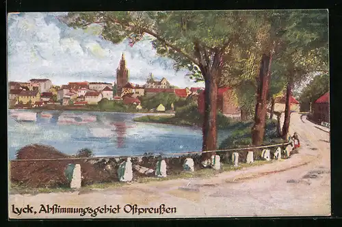 AK Lyck, Ortsansicht mit Kirche