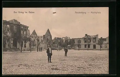 AK Neidenburg, Marktplatz mit Ruinen