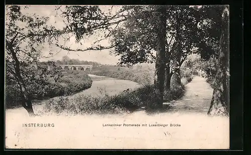 AK Insterburg, Lenkeninker Promenade mit Luxenberger Brücke