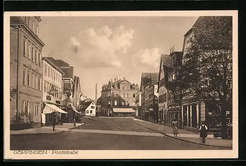 AK Göppingen, Poststrasse mit Geschäften