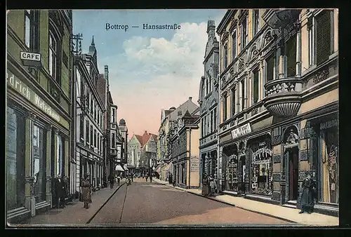 AK Bottrop, Hansastrasse mit Cafe und Geschäften