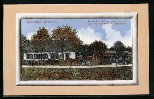 AK Mariawald, Forsthaus Mariawald mit Pferdewagen