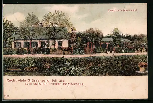 AK Mariawald, Forsthaus Mariawald mit Pferdewagen