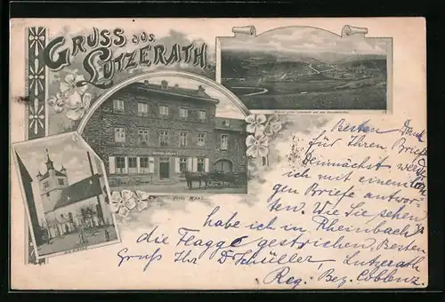 AK Lutzerath, Hotel Maas, Kirche, Blick auf das Uessbachthal