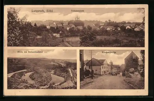 AK Lutzerath /Eifel, Totalansicht, Blick ins Siebenbachtal, Strassenpartie