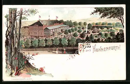 Lithographie Hahnenfurth, Blick auf ein Gasthaus