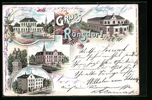 Lithographie Ronsdorf, Amtsgericht, Turnhalle, Post