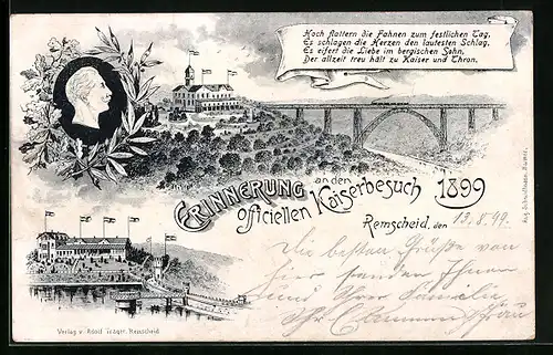 Lithographie Remscheid, Erinnerung an den officiellen Kaiserbesuch 1899