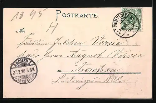 Lithographie Montjoie, Ortsansicht mit Bergen