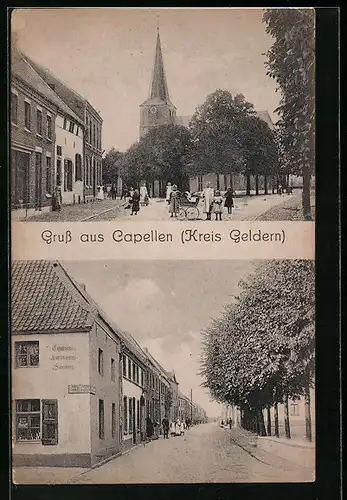 AK Capellen /Kreis Geldern, Strassenpartie mit Kirche