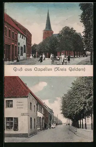 AK Capellen /Kreis Geldern, Ortspartie mit Kirche