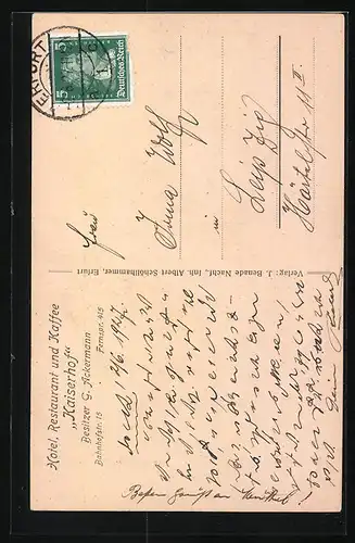 AK Erfurt, Hotel, Restaurant u. Kaffee Kaiserhof