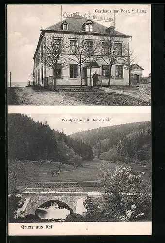 AK Kell, Gasthaus zur Post, Waldpartie mit Beutelstein