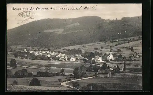 AK St. Oswald, Ortspartie mit Kirche