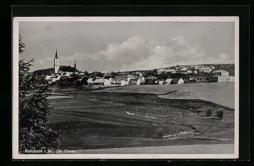 AK Rohrbach i. M. /Ob.-Donau, Teilansicht mit Kirche