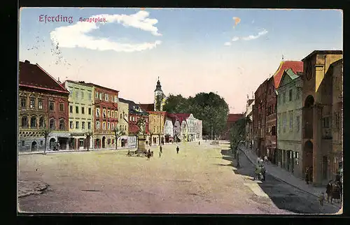 AK Eferding, Hauptplatz mit Denkmal