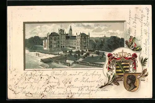 Passepartout-Lithographie Coburg, Schloss Ehrenburg, Wappen