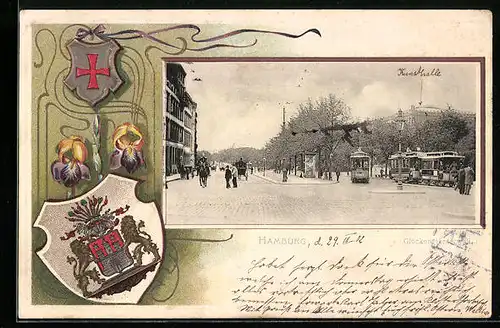 Passepartout-Lithographie Hamburg, Partie am Glockengiesserwall, Wappen