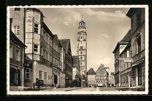 AK Lauingen a. D., Imhofstrasse mit Donau-Drogerie