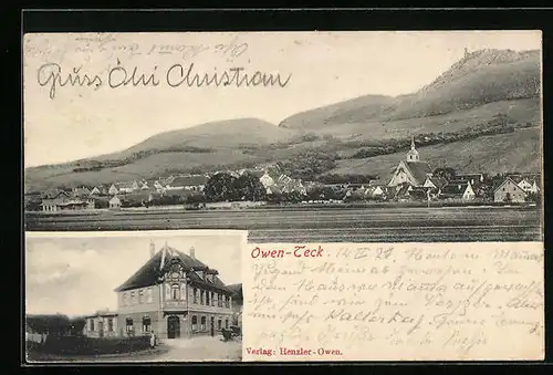 AK Owen-Teck, Gasthaus zum Bahnhof, Ortsansicht