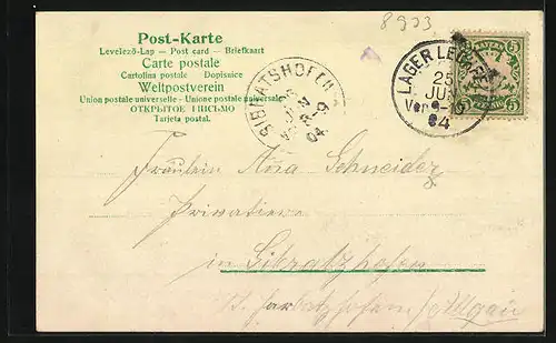 Lithographie Lechfeld, Lager Lechfeld, Kloster Lechfeld, Denkmal