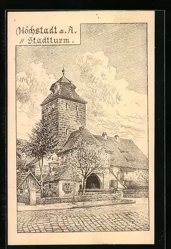 Künstler-AK Höchstadt a. A., Der Stadtturm