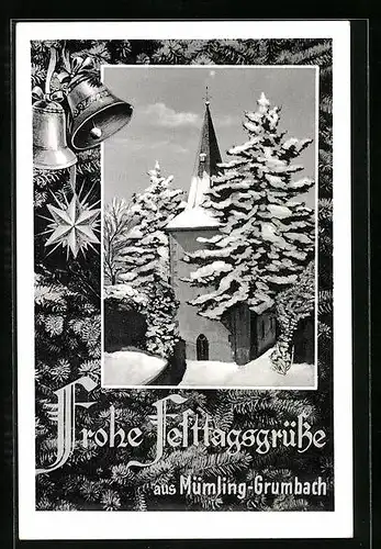 AK Mümling-Grumbach, Die Kirche zur Winterzeit
