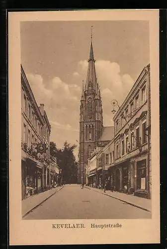 AK Kevelaer, Hauptstrasse mit Blick zur Kirche